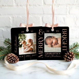 Adorno Metálico Fotos navideñas del primer bebé negro brillante