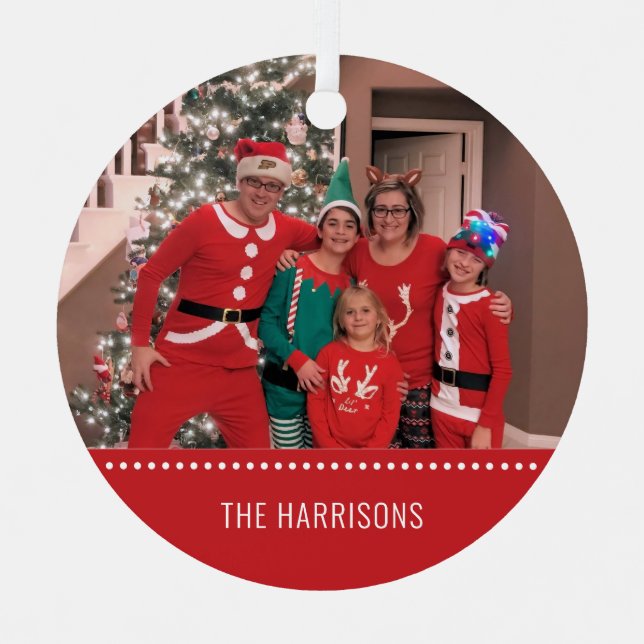 Adorno Metálico Fotos navideñas merry Rojo redondo personalizado (Anverso)