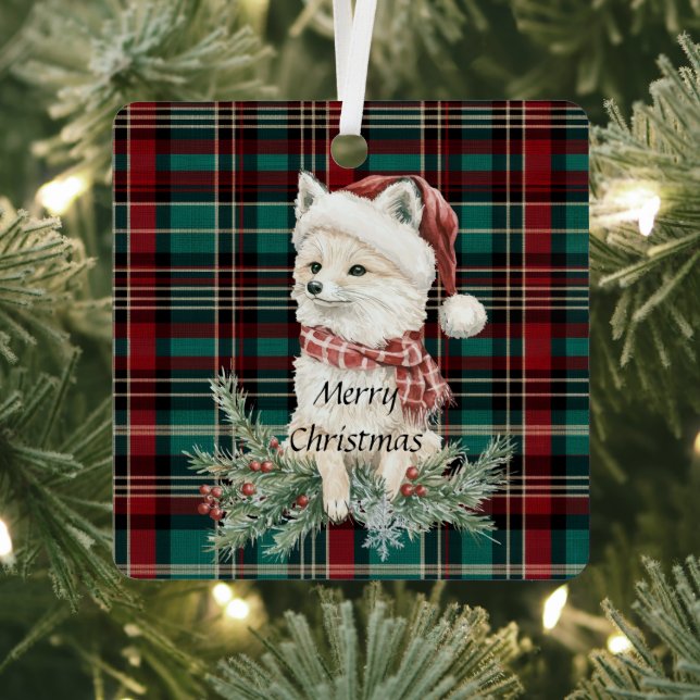 Adorno Metálico Fox, Navidades de Country Red Green Plaid (in situ)