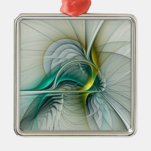Adorno Metálico Fractal Evolution, Golden Turquoise Abstract Art