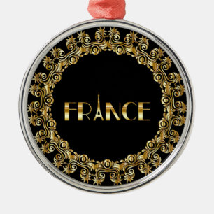Adorno Metálico Francia, Torre Eiffel, diseño dorado