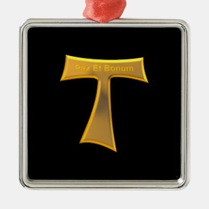 Adorno Metálico Franciscan Tau Cross Pax Et Bonum Gold Metallic