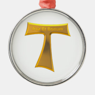 Adorno Metálico Franciscan Tau Cross Pax Et Bonum Gold Metallic