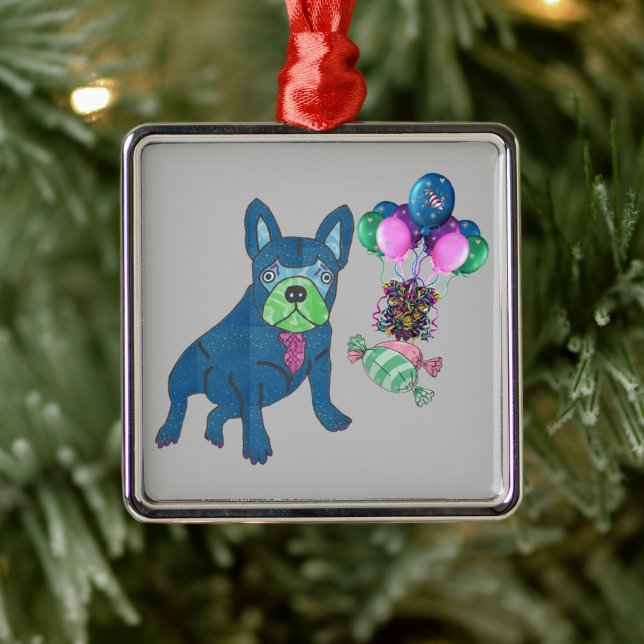 Adorno Metálico Französische Bulldogge Anhänger Silbernes Ornament (Árbol)