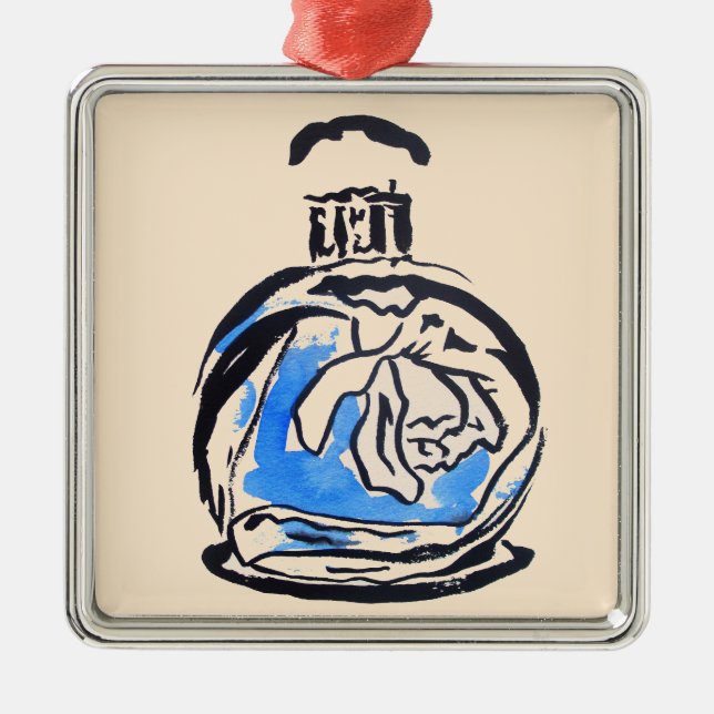 Adorno Metálico Frasco de perfume de ilustracion de moda azul (Frente)
