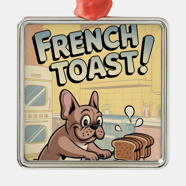 Adorno Metálico French Bulldog Breakfast Cartoon Art (Frente)