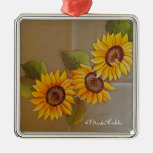 Adorno Metálico Frida Kahlo Pintado de girasoles