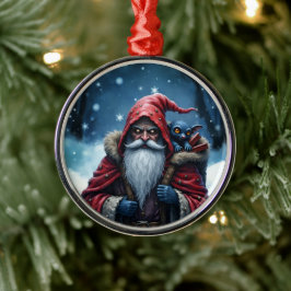 Adorno Metálico Frostbite Santa y su duende travieso.