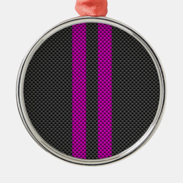 Adorno Metálico Fuchsia Pink Stripes in Carbon Fiber Style (Frente)