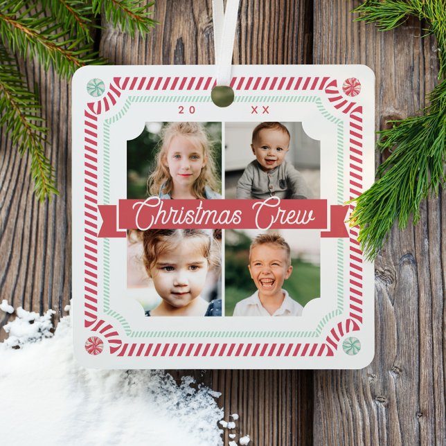 Adorno Metálico Fun Candy Navidades Crew Candy Cane 4 Fotografía (Fun Candy Christmas Crew Candy Cane 4 Photo Frame Metal Ornament)
