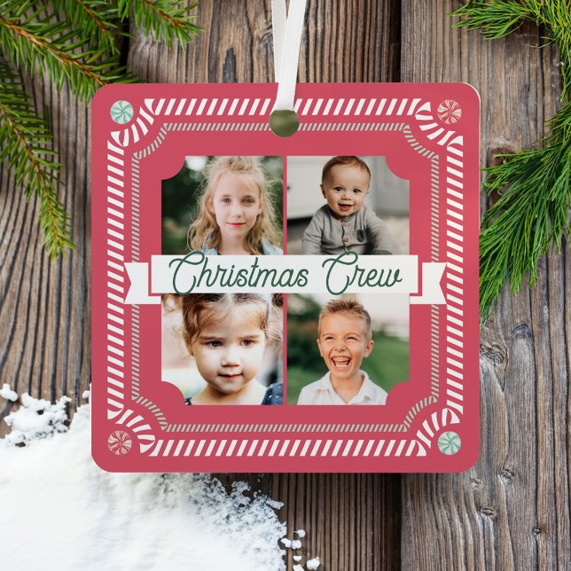 Adorno Metálico Fun Candy Navidades Crew Candy Cane 4 Fotografía (Fun Candy Christmas Crew Candy Cane 4 Photo Frame Metal Ornament)