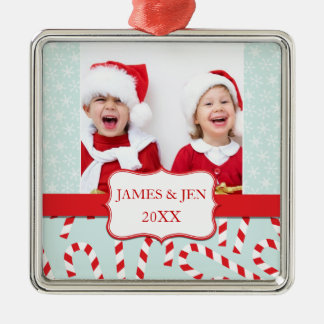 ADORNO METÁLICO FUN RED BLUE MERRY CHRISTMAS FOTO ORNAMENTE
