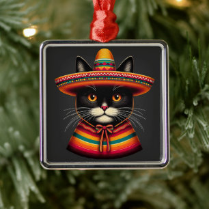 Adorno Metálico Funny Cinco De Mayo Sombrero Festiva Gato Mexicano