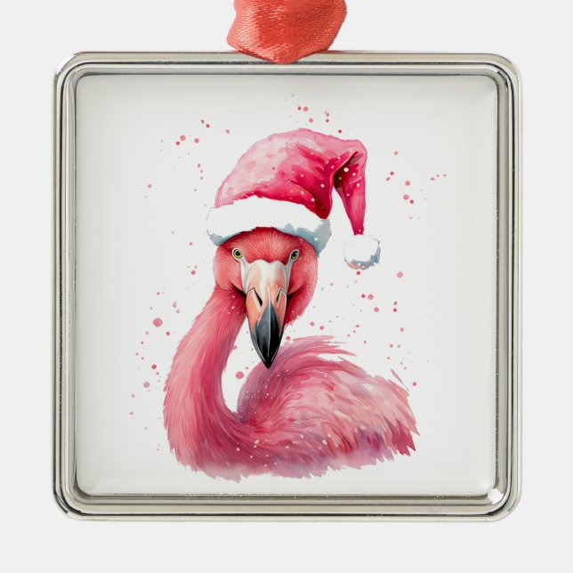 Adorno Metálico Funny flamingo santa hat Merry Navidades tropicale (Frente)