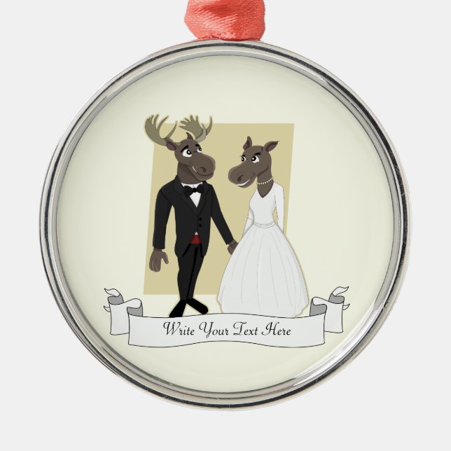 Adorno Metálico Funny Moose Boda Personalizado (Frente)