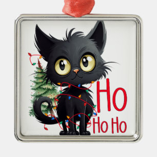 ADORNO METÁLICO FUNNY NAVIDADES NEGROS CAT CON ÁRBOL