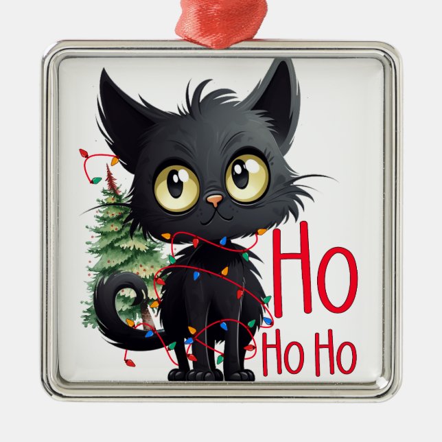ADORNO METÁLICO FUNNY NAVIDADES NEGROS CAT CON ÁRBOL (Frente)