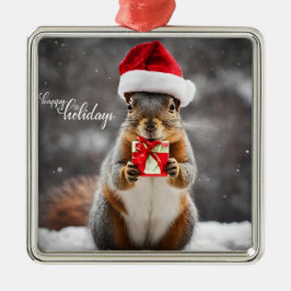 Adorno Metálico Funny Navidades Santa Squirrel con el presente
