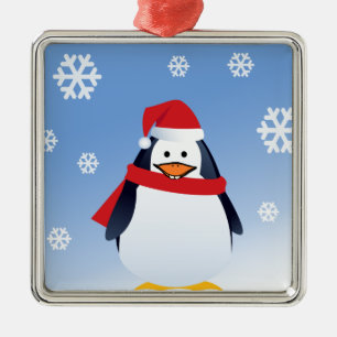Adorno Metálico Funny Pingüino Navidades Santa Claus Snowflakes