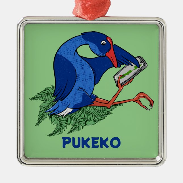 Adorno Metálico Funny Pukeko con teléfono móvil (Frente)