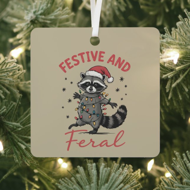 Adorno Metálico Funny Raccoon Christmas Feral Meme Xmas  (in situ)