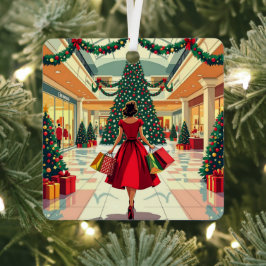 Adorno Metálico Funny Retro Woman Shopping Mid Century Christmas