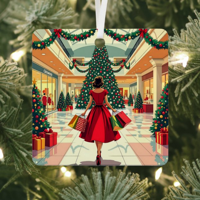 Adorno Metálico Funny Retro Woman Shopping Mid Century Christmas (in situ)