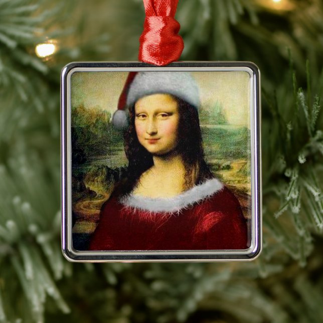 Adorno Metálico Funny Santa Mona Lisa Feliz Navidad (Árbol)