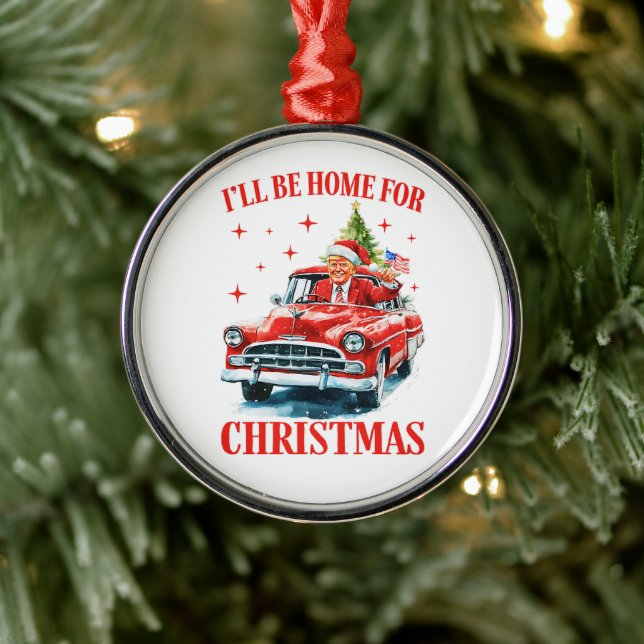 Adorno Metálico Funny Trump Santa Hat Estaré en casa para Navidade (Árbol)