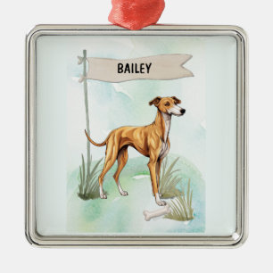 Adorno Metálico Galgo Acuarela Perro Personalizado