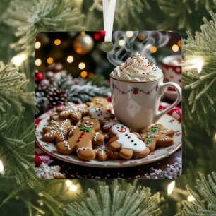 Adorno Metálico Galletas dulces de Navidad y cacao caliente