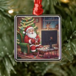 Adorno Metálico Gamer Santa Ornament