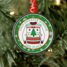 Adorno Metálico Ganador de Segundo Lugar de Jersey Feo de Navidad