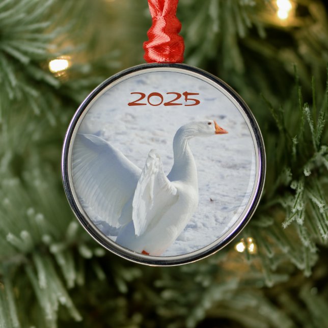 Adorno Metálico Ganso de nieve en nieve con alas levantadas (Árbol)