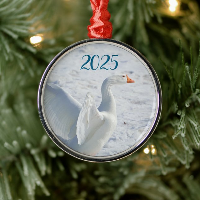 Adorno Metálico Ganso de nieve en nieve con alas levantadas (Árbol)