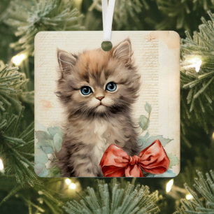 Adorno Metálico Gatito Gris Precioso Navidad
