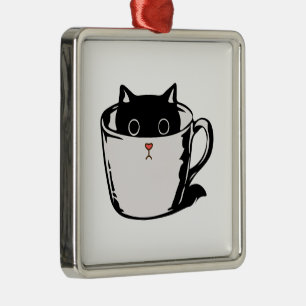 Adorno Metálico Gatito negro con nariz roja escondido en una taza