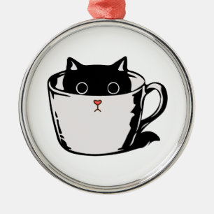 Adorno Metálico Gatito negro con nariz roja escondido en una taza