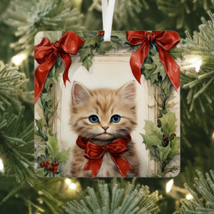 Adorno Metálico Gatito Precioso de Navidad
