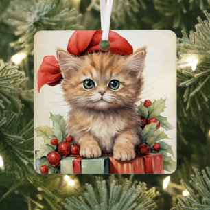 Adorno Metálico Gatito Precioso Navidad