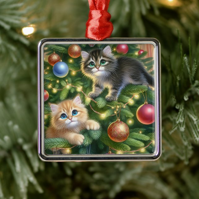 Adorno Metálico Gatitos bonitos en el árbol de Navidad (Árbol)