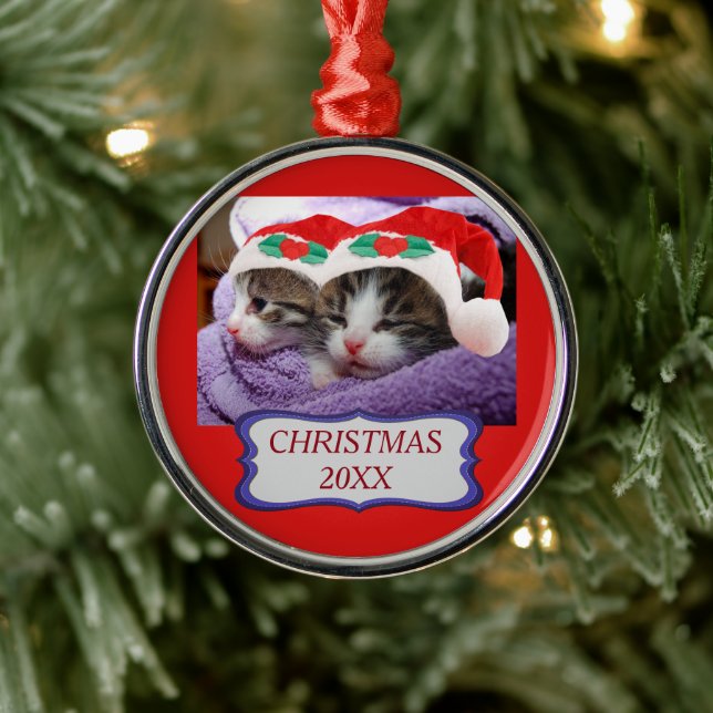 Adorno Metálico Gatitos Con Navidades De Santa Sombrero Rojo Ronda (Árbol)
