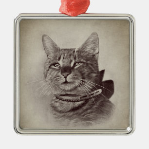 Adorno Metálico Gato Antiguo con Collar