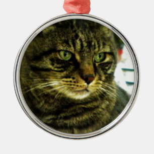 Adorno Metálico Gato Atigrado de Ojos Verdes