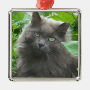 Adorno Metálico Gato azul ruso gris y largo