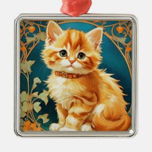 Adorno Metálico Gato de Alphonse Mucha Art Nouveau