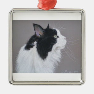 Adorno Metálico Gato de Coon blanco y negro de Maine