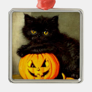 Adorno Metálico Gato de Halloween vintage y linterna de Jack-o