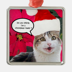Adorno Metálico GATO DE navidades CON GORRA DE SANTA CLAUS Y POINS