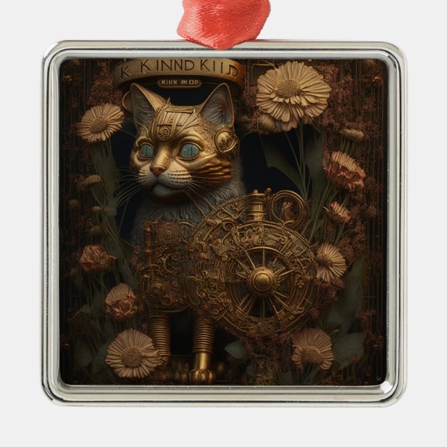 Adorno Metálico Gato de oro gótico Steampunk (Frente)